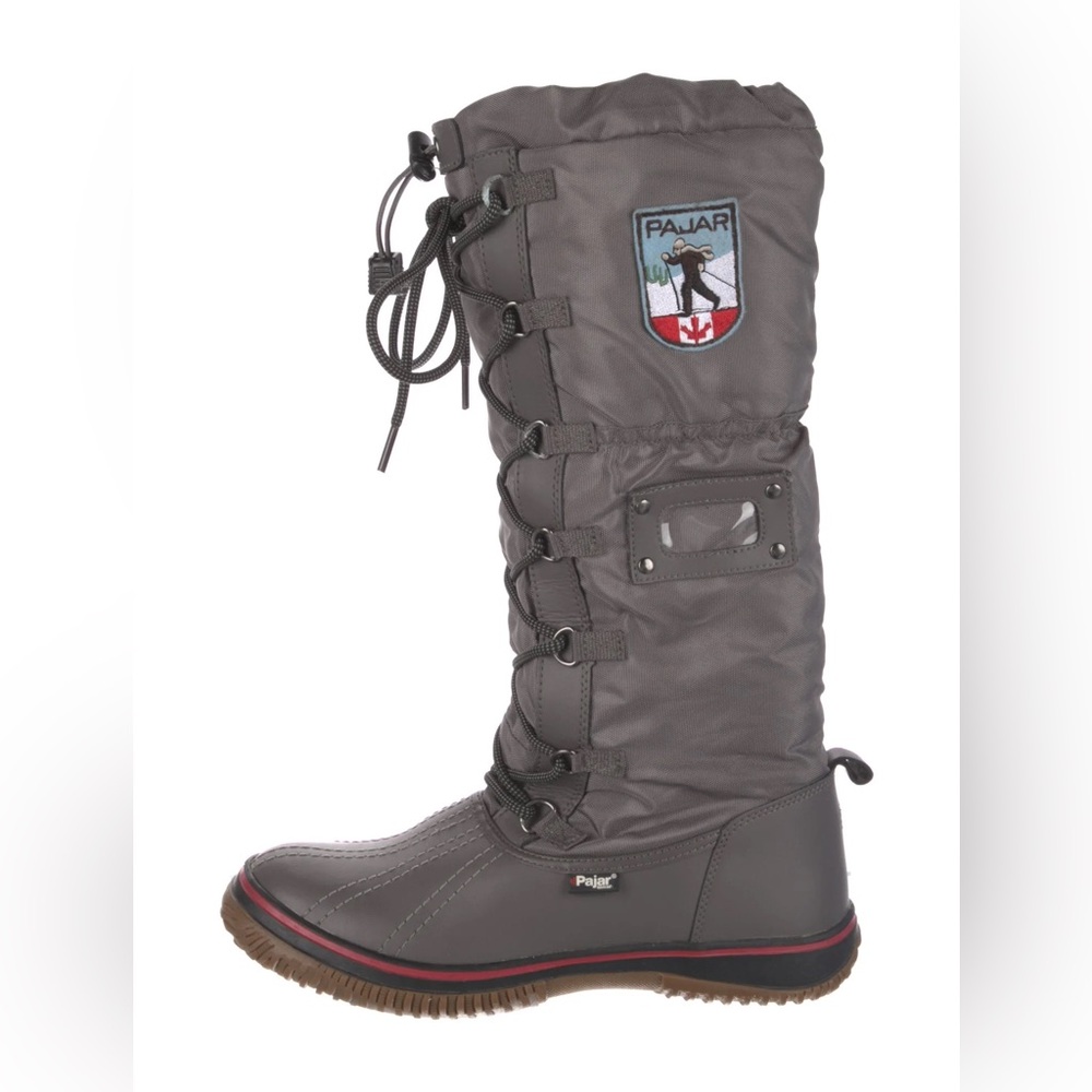Pajar Women's Tall Gray Winter Rain Boots with Red Accent